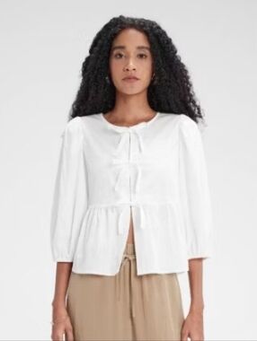 A New Day Tie-Front Puff‎ Sleeve Blouse